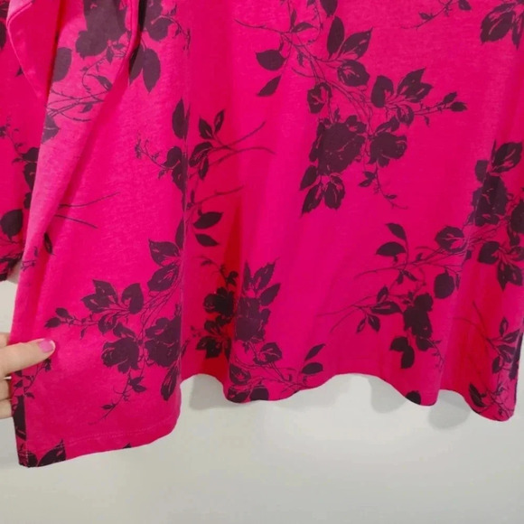 CLEARANCE Roamans L Top Pink Berry Floral Black Rose Print Comfy Plus Size 2X - Picture 6 of 11